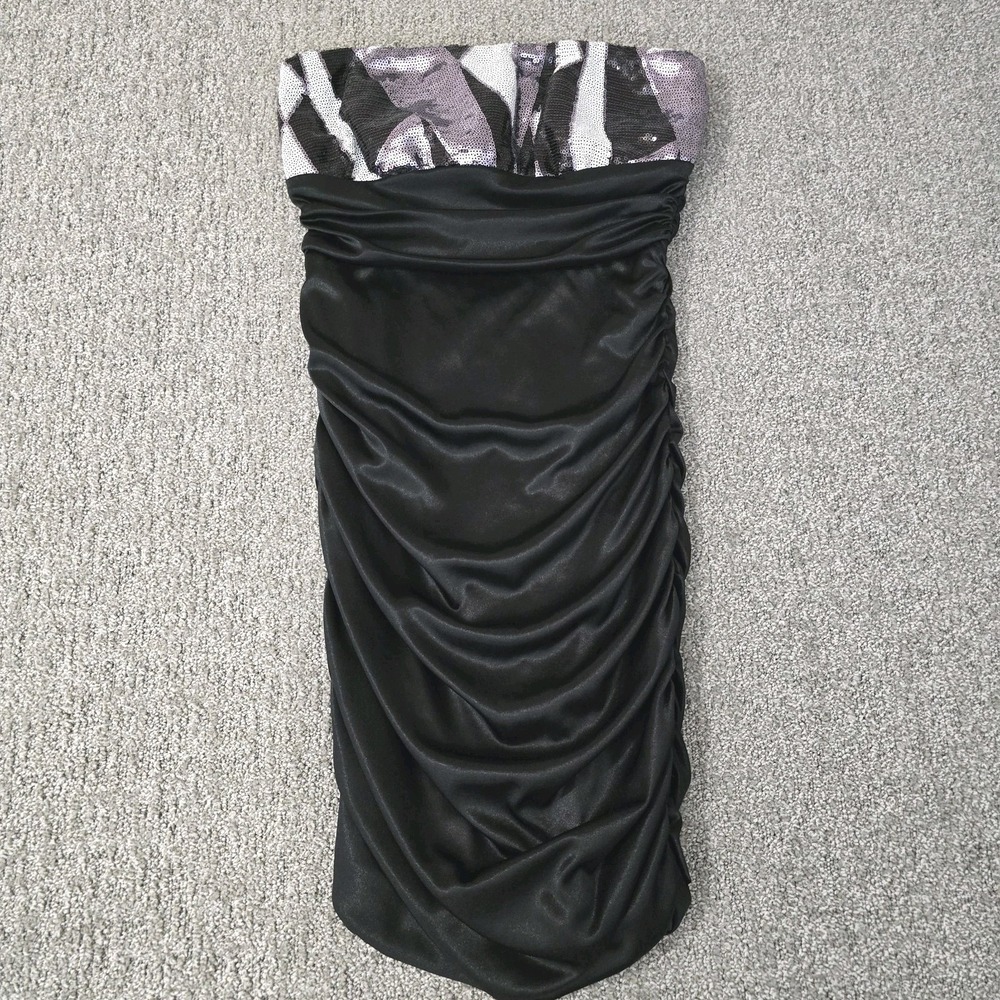 Body Central Y2K Zebra Mini Dress Black Sequin Accent Party Club Size S Bodycon